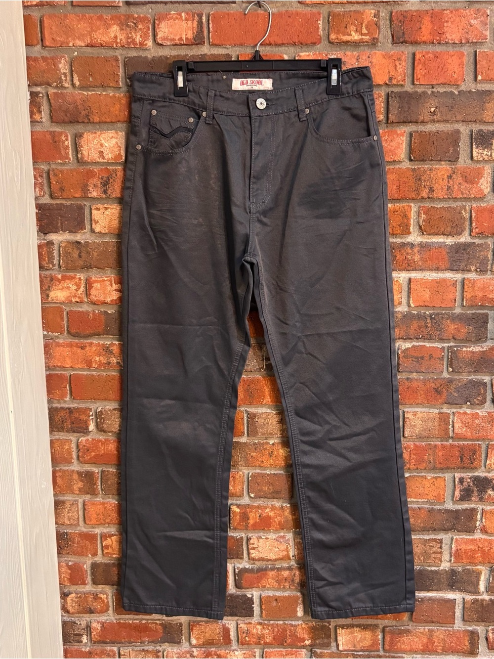 Vtg Old Skool mens coated denim straight leg jeans black 34